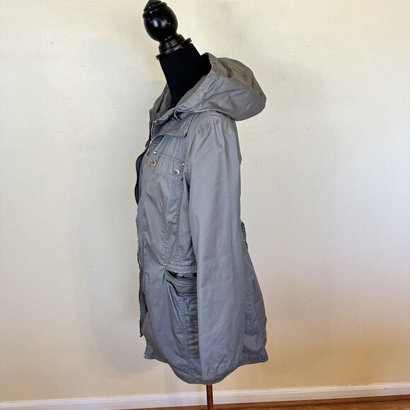 Laundry by Shelli Segal Womens Gray Zip Up Raincoat Medium Hooded Pockets Jacket - Picture 9 of 14